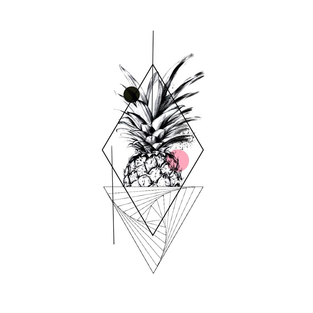 几何图形菠萝纹身手稿